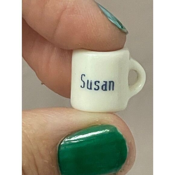 Vintage Miniature White Ceramic Coffee Mug With name Susan Spell Out Dollhouse - Picture 4 of 5